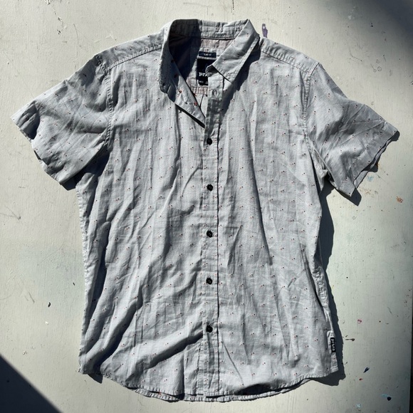 Men's PrAna Button-Down Shirt Multicolor Geometric M Cotton Hippy BOHO City Sun - Picture 1 of 12
